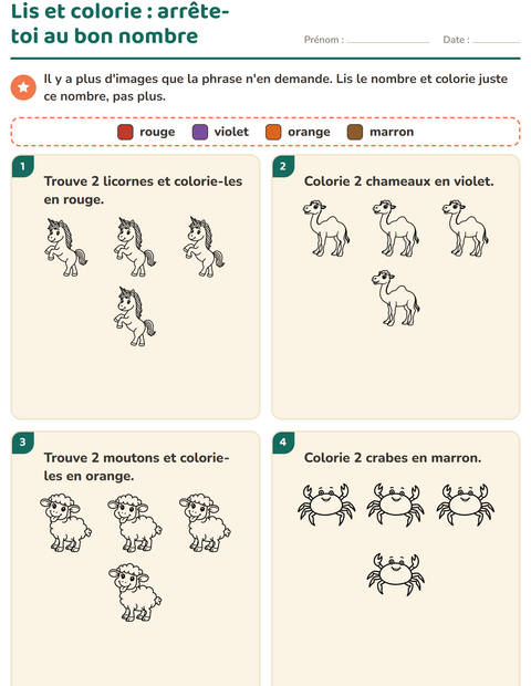 Aperçu de la fiche Lis et colorie avec Animaux de la ferme NB pour CP (cours préparatoire)