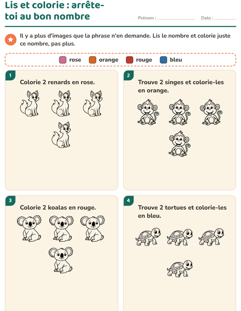 Aperçu de la fiche Lis et colorie avec Animaux du zoo NB pour CP (cours préparatoire)