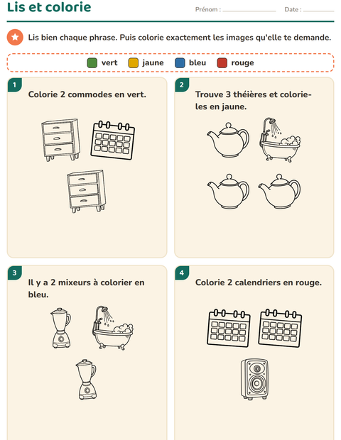 Aperçu de la fiche Lis et colorie avec Maison NB pour CP (cours préparatoire)