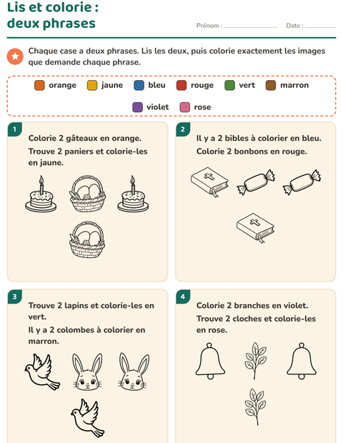 Aperçu de la fiche Lis et colorie avec Pâques NB pour CP (cours préparatoire)