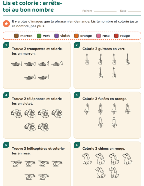 Aperçu de la fiche Lis et colorie avec Jouets NB 2 pour CP (cours préparatoire)