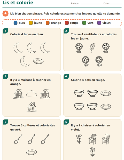 Aperçu de la fiche Lis et colorie avec Maison et Nature NB pour CP (cours préparatoire)