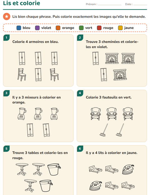 Aperçu de la fiche Lis et colorie avec Maison NB 2 pour CP (cours préparatoire)