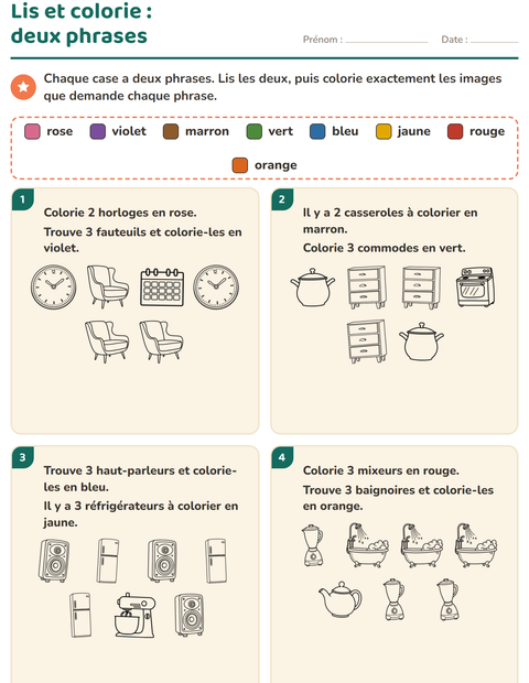 Aperçu de la fiche Lis et colorie avec Maison NB pour CP (cours préparatoire)