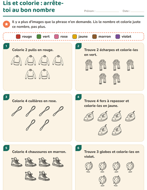 Aperçu de la fiche Lis et colorie avec Objets NB pour CP (cours préparatoire)
