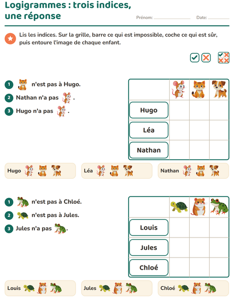 Logigrammes : trois indices, une réponse