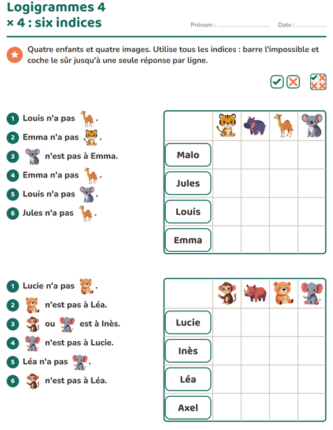 Aperçu de la fiche Logigrammes avec Animaux du zoo pour CE2 (cours élémentaire 2)