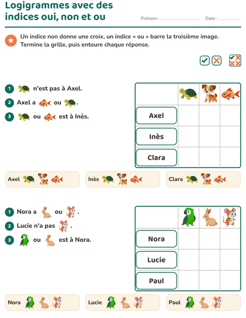 Aperçu de la fiche Logigrammes avec Animaux de compagnie pour CE1 (cours élémentaire 1)