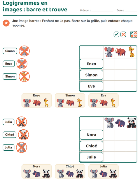 Aperçu de la fiche Logigrammes avec Animaux du zoo pour CP (cours préparatoire)