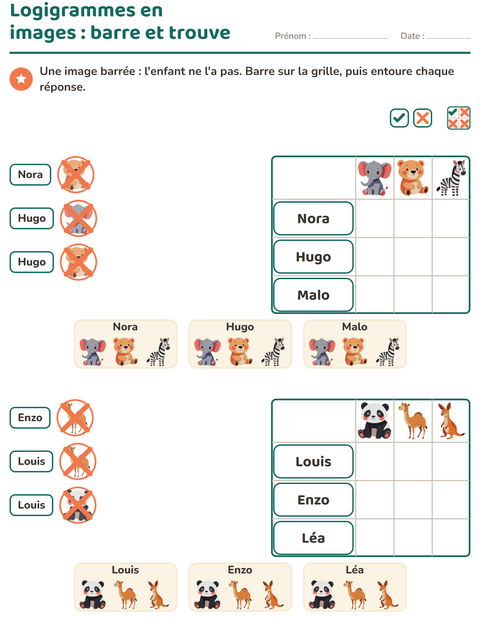 Aperçu de la fiche Logigrammes avec Animaux du zoo pour CP (cours préparatoire)