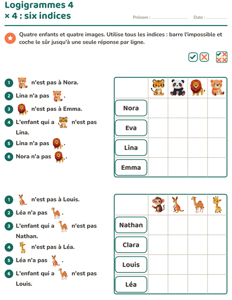Aperçu de la fiche Logigrammes avec Animaux du zoo pour CE2 (cours élémentaire 2)