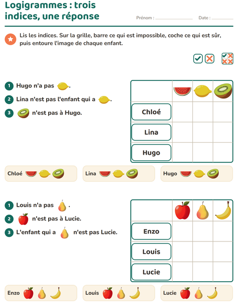 Aperçu de la fiche Logigrammes avec Fruits pour CE1 (cours élémentaire 1)