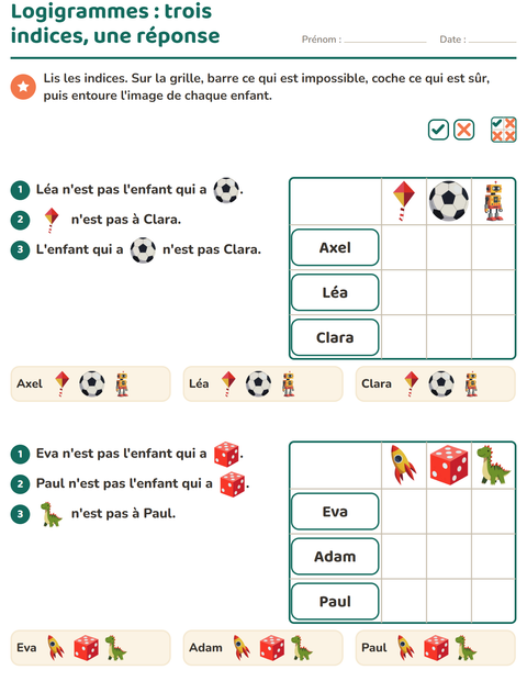 Aperçu de la fiche Logigrammes avec Jouets pour CE1 (cours élémentaire 1)