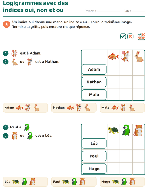 Aperçu de la fiche Logigrammes avec Animaux de compagnie pour CE1 (cours élémentaire 1)