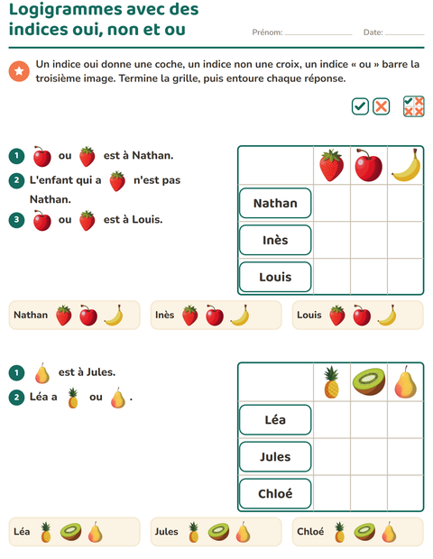Aperçu : Logigrammes avec des indices oui, non et ou