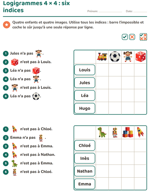 Logigrammes 4 × 4 : six indices