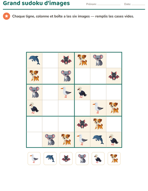 Aperçu de la fiche Logique visuelle avec Animaux pour CE2 (cours élémentaire 2)