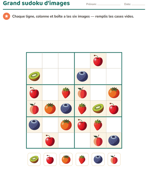 Aperçu de la fiche Logique visuelle avec Fruits pour CE2 (cours élémentaire 2)