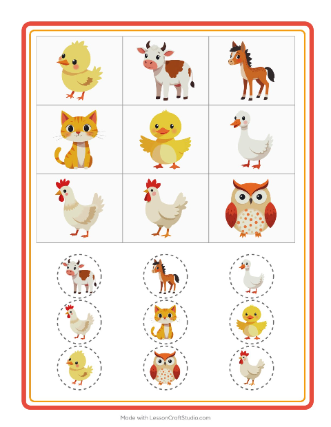 Aperçu de la fiche Loto avec Animaux de la ferme pour École maternelle (grande section, 5-7 ans)