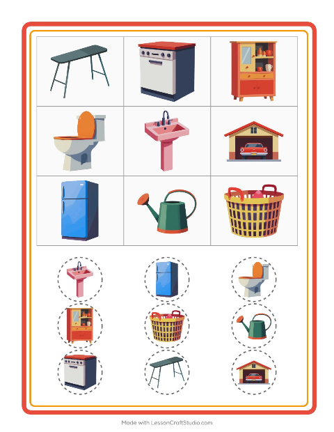 Aperçu de la fiche Loto avec Autour de la maison pour École maternelle (grande section, 5-7 ans)