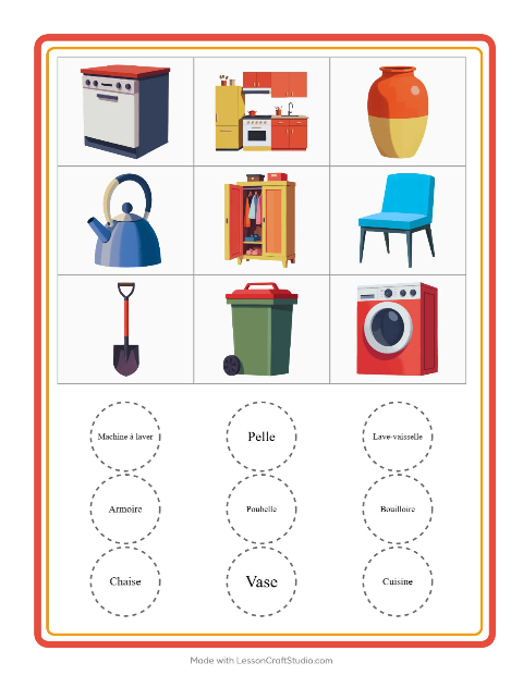 Aperçu de la fiche Loto avec Autour de la maison pour École maternelle (grande section, 5-7 ans)