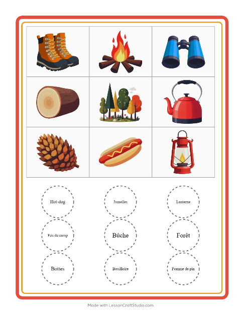 Aperçu de la fiche Loto avec Camping pour École maternelle (grande section, 5-7 ans)
