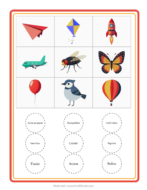 Aperçu de la fiche Loto avec Choses qui volent pour École maternelle (grande section, 5-7 ans)
