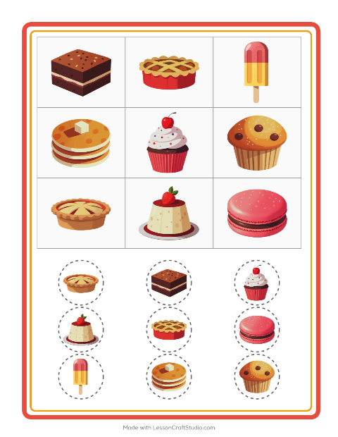 Aperçu de la fiche Loto avec Desserts et sucreries pour École maternelle (grande section, 5-7 ans)