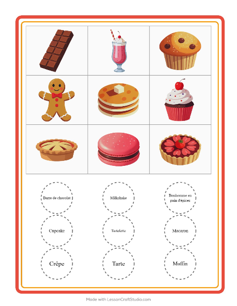 Aperçu de la fiche Loto avec Desserts et sucreries pour École maternelle (grande section, 5-7 ans)