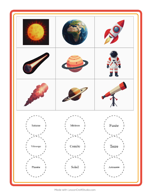Loto des images : Espace – fiche pour la maternelle — 2