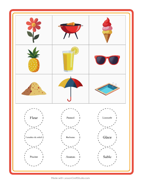 Aperçu de la fiche Loto avec Été pour École maternelle (grande section, 5-7 ans)