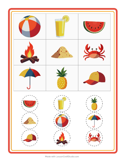 Aperçu de la fiche Loto avec Été pour École maternelle (grande section, 5-7 ans)