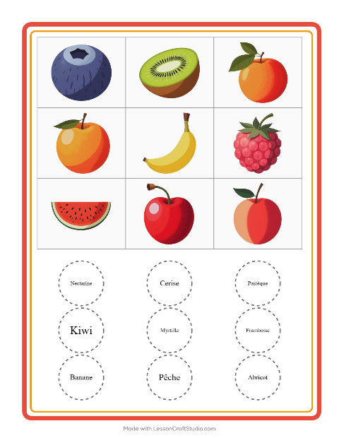 Aperçu de la fiche Loto avec Fruits pour École maternelle (grande section, 5-7 ans)