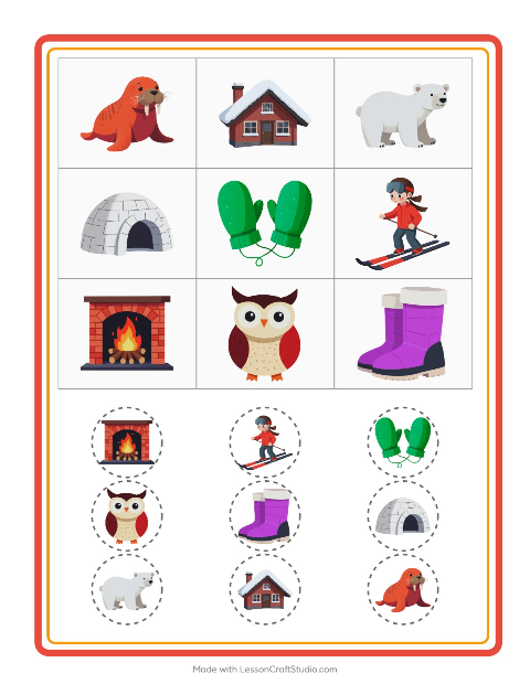 Aperçu de la fiche Loto avec Hiver pour École maternelle (grande section, 5-7 ans)