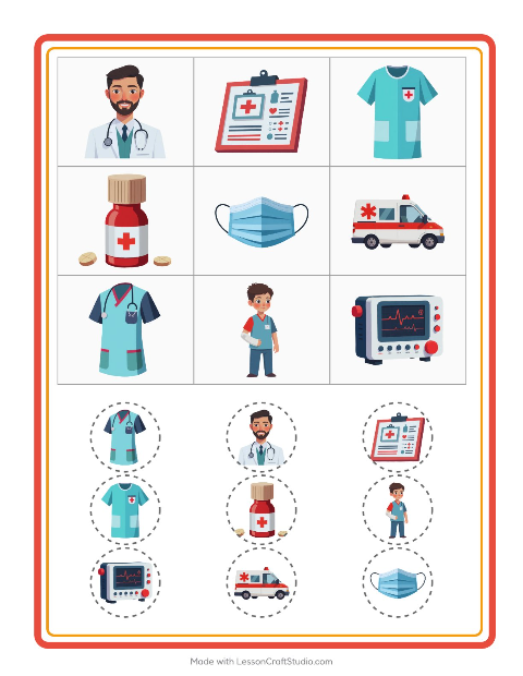Aperçu de la fiche Loto avec Hôpital pour École maternelle (grande section, 5-7 ans)