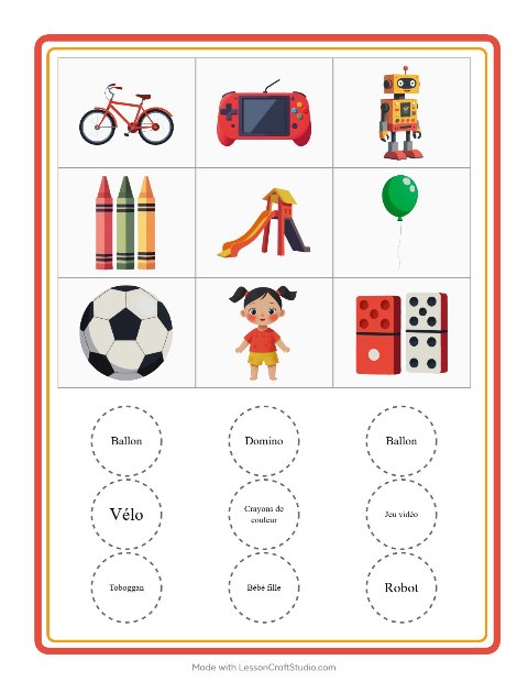 Aperçu de la fiche Loto avec Jouets pour École maternelle (grande section, 5-7 ans)