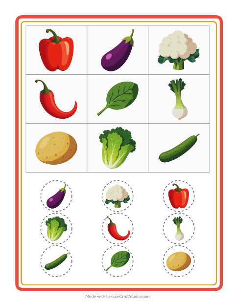 Aperçu de la fiche Loto avec Légumes pour École maternelle (grande section, 5-7 ans)