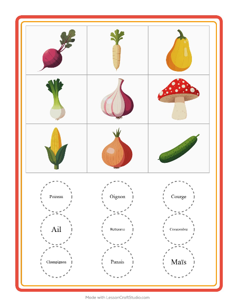 Aperçu de la fiche Loto avec Légumes pour École maternelle (grande section, 5-7 ans)