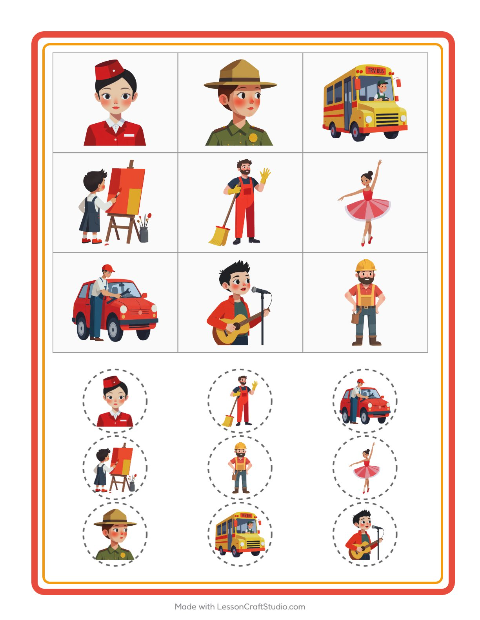 Aperçu de la fiche Loto avec Métiers pour École maternelle (grande section, 5-7 ans)