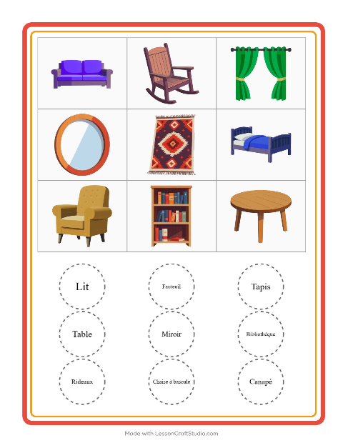 Aperçu de la fiche Loto avec Meubles pour École maternelle (grande section, 5-7 ans)