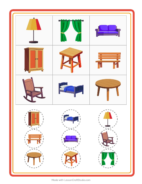 Aperçu de la fiche Loto avec Meubles pour École maternelle (grande section, 5-7 ans)