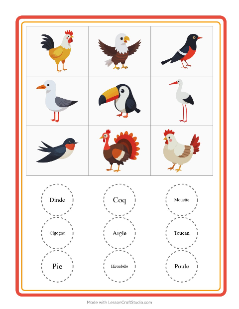 Aperçu de la fiche Loto avec Oiseaux 2 pour École maternelle (grande section, 5-7 ans)