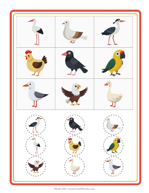Aperçu de la fiche Loto avec Oiseaux 2 pour École maternelle (grande section, 5-7 ans)