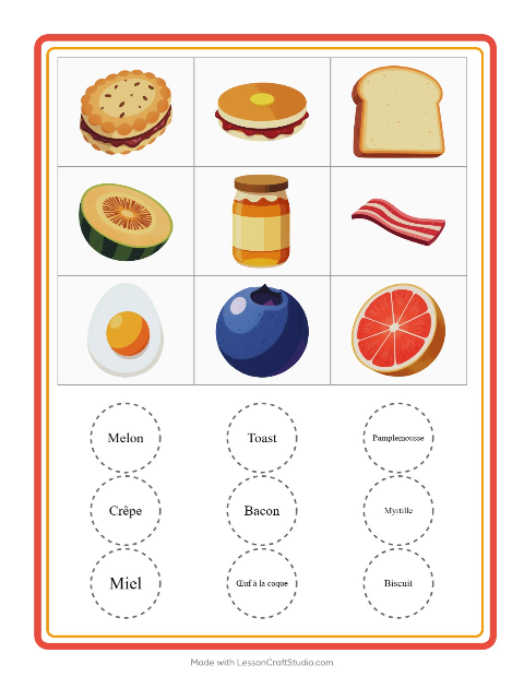 Aperçu de la fiche Loto avec Petit-déjeuner pour École maternelle (grande section, 5-7 ans)