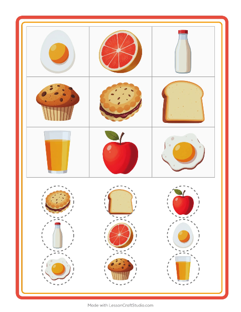 Aperçu de la fiche Loto avec Petit-déjeuner pour École maternelle (grande section, 5-7 ans)