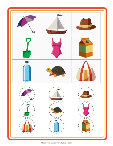 Aperçu de la fiche Loto avec Plage pour École maternelle (grande section, 5-7 ans)