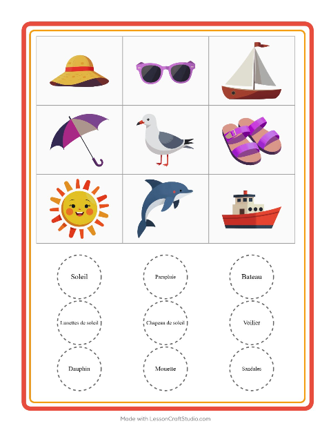 Aperçu de la fiche Loto avec Plage pour École maternelle (grande section, 5-7 ans)