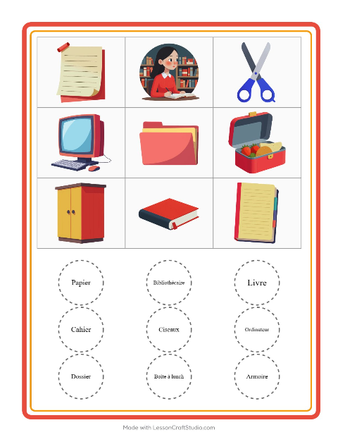 Aperçu de la fiche Loto avec Salle de classe pour École maternelle (grande section, 5-7 ans)