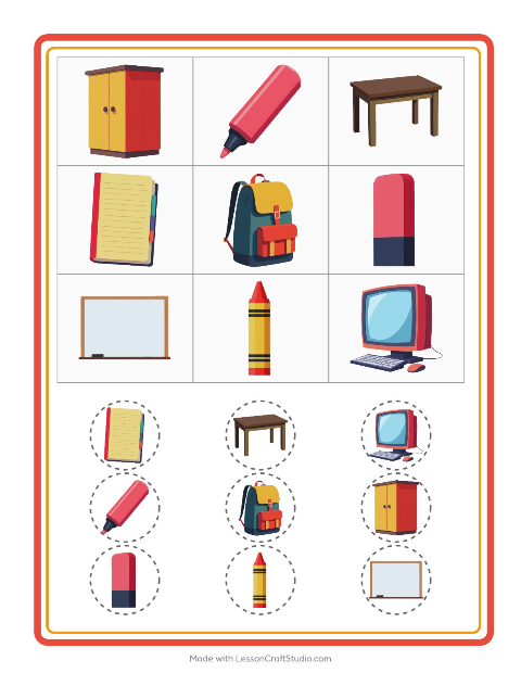 Aperçu de la fiche Loto avec Salle de classe pour École maternelle (grande section, 5-7 ans)