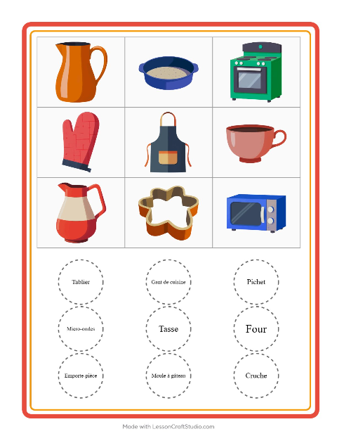 Aperçu de la fiche Loto avec Ustensiles de cuisine pour École maternelle (grande section, 5-7 ans)